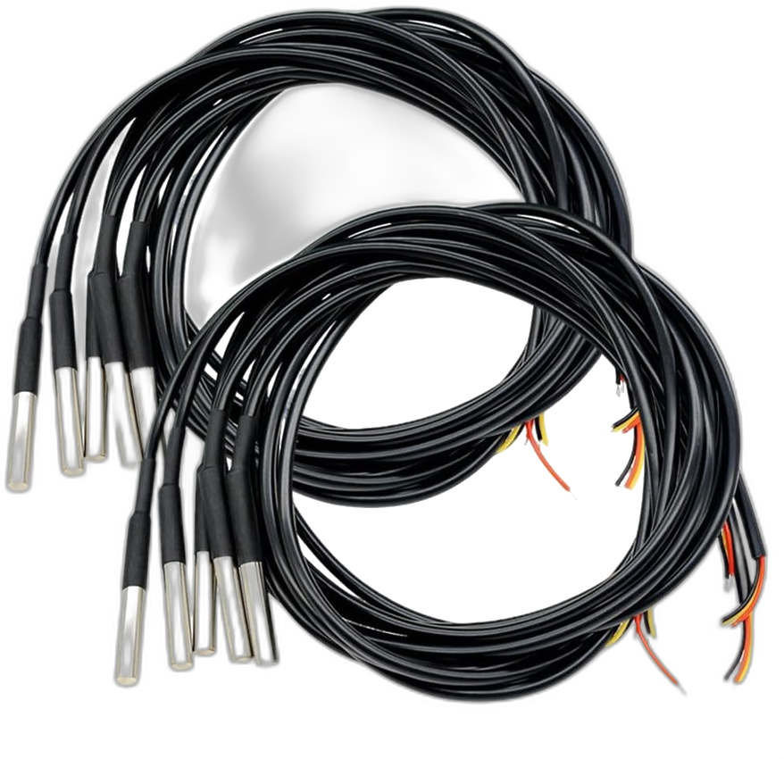 DS18B20 probes: stainless tip, waterproof cable